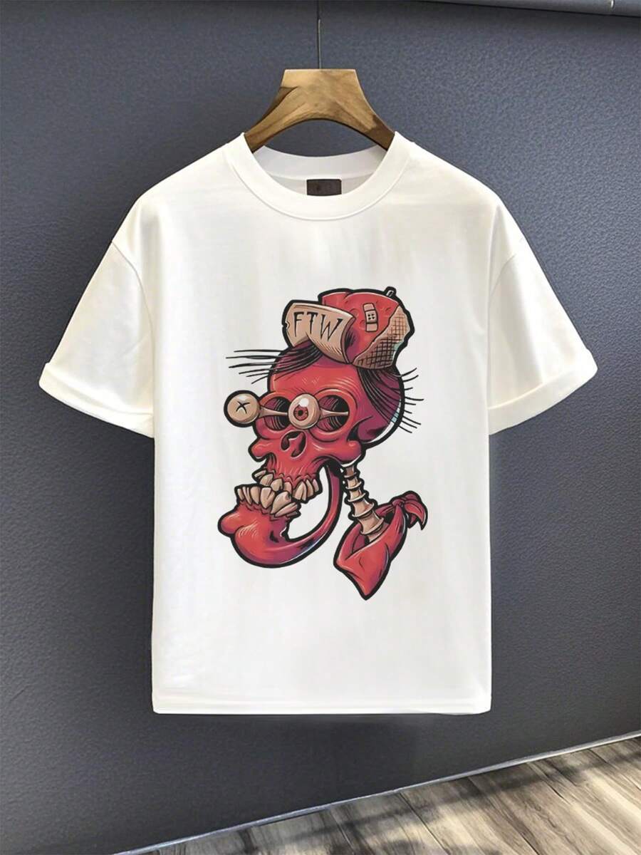 Edgy Red Skull Graphic Summer Clothes 100% Cotton 220g Heavyweight For Bold Look