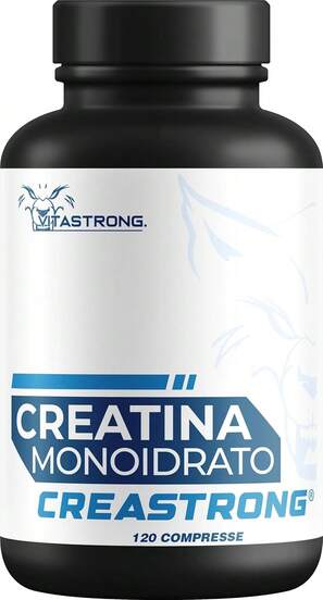 Vitastrong CreaStrong® Kreatinmonohydrat 3000 mg – Zertifiziert rein, gentechnikfrei, für die Einnahme vor, während und nach dem Training, 120 Premium-Tabletten, Alternative zu Kapseln und Pulver