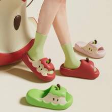 1 Pair Apple Design Slippers For Adults, Cute Indoor/Outdoor Anti-Slip Cartoon Slides, Summer 2025 New Arrival Back To School