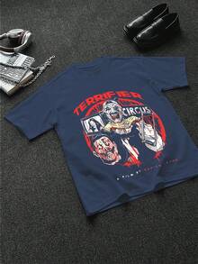 Terrifier Circus Print T-Shirt For Men,100% Cotton 220g - Màu xanh lam - Xem 2