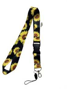 Sunflower ID Badge Holder With Retractable Lanyard - Durable Clasp And Metal Key Ring School Supplies, Back To School