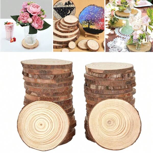 30 Pcs Natural Wood Slices, 9-10/5-6cm Diameter Unfinished Round Wood Slices Kit, No Hole Log Wooden Circles For Arts, Christmas Or Wedding Ornaments And DIY Crafts