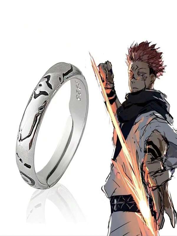 1PC Sukuna Przeklęty Król COS Pierścień Regulowany Wzór Tatuażu Akcesorium Unikalny Przeklęty Król COS Pierścień Idealny Do Cosplay I Kolekcjonowania Idealny Prezent Dla Fanów Fantasy I Przygody (Na Pierścionku Nie Ma Numerów)
