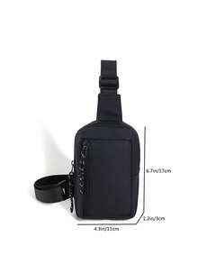 男士新款简约胸包，时尚百搭黑色拉链小背包，休闲运动斜挎包 - 黑色 - 查看 3