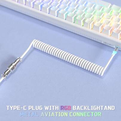 ATTACK SHARK C01 Ultra RGB Coiled Keyboard Cable,Pro Custom USB-C Aviator Cable For Gaming Keyboards,Stable Dual-Sleeved Design,2m Type-C To USB-A Hyper-Speed,Detachable Metal Aviator For PC Gamer