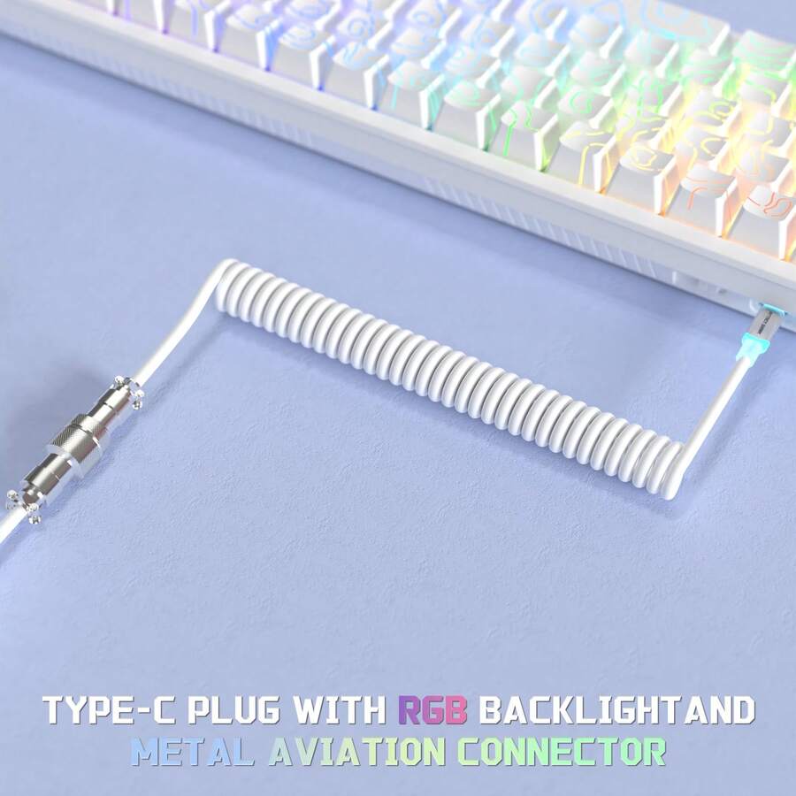 ATTACK SHARK C01 Ultra RGB Coiled Keyboard Cable,Pro Custom USB-C Aviator Cable For Gaming Keyboards,Stable Dual-Sleeved Design,2m Type-C To USB-A Hyper-Speed,Detachable Metal Aviator For PC Gamer - Multicolor - View 1