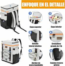 INSMEER - Enfriadores de Mochila, 50 Latas/30L, Mochila con Aislamiento a Prueba de Fugas e Impermeable, Enfriador de Almuerzo con Aislamiento Portátil, Ligero y Suave para Camping, Viajes - gris - Ver 6