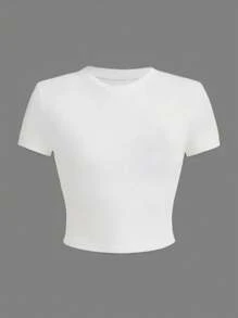 2 pezzi magliette da donna a maniche corte, collo rotondo, attillate, crop top, stile casual, per primavera ed estate, magliette da donna, top basic, crop top, top per uscire, outfit donna per primavera ed estate, maglietta a maniche corte, vestiti di primavera, top, top da donna per l'estate, outfit estivi, crop top, maglietta, top nero, top bianco