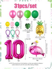 30/31pcs Flamingo, Pineapple, Number Balloon Set, Including Flamingo, 32" Hot Pink Number 1-18, Palm Leaves, Pineapple, Flamingo Foil Balloon, Pink & Green Latex Balloons, Suitable For Hawaiian Birthday Party, Summer Pool/Beach Party, Tropical Party, Birthday Decor, Flamingo Theme Party, Atmosphere Decoration