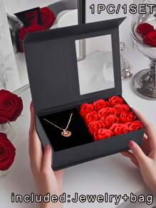 1 Stück Rosen Geschenkbox im Ins-Stil (Schmuck nicht enthalten), Material: Rosen, Geschenkbox-Material: Papier, kann mit verschiedenem Schmuck kombiniert werden, Ins-Stil, leicht luxuriös, hochwertig, Geschenkbox geeignet für Heimdekoration, Hochzeitsgeschenke, Hochzeitstags-Geschenke, Freundinnen-Geschenke, Muttertags-Geschenke.