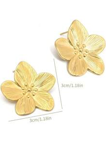 Large Textured Gold Tone Flower Stud Earrings For Women, Bold Sculpted Five-Petal Floral Design, Unique Hammered Brushed Finish, Lightweight Statement Jewelry For All-Day Or Evening Wear, Ideal For Weddings, Parties, Cocktail Events, Fashion Outfits, Special Occasions, Secure Post Backs, Eye-Catching Accessory, Gift For Women Who Love Glamorous, Bold, And Contemporary Style