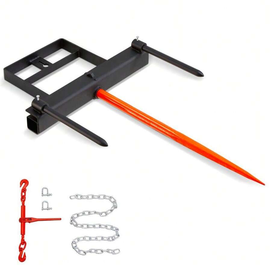 39" Hay Spear Attachment For Compact Loaders - Durable Bale Handling Tool For Tractors And Shovels, Ideal For Heavy-Duty Farming & Livestock Operations - 黑色 - 查看 1