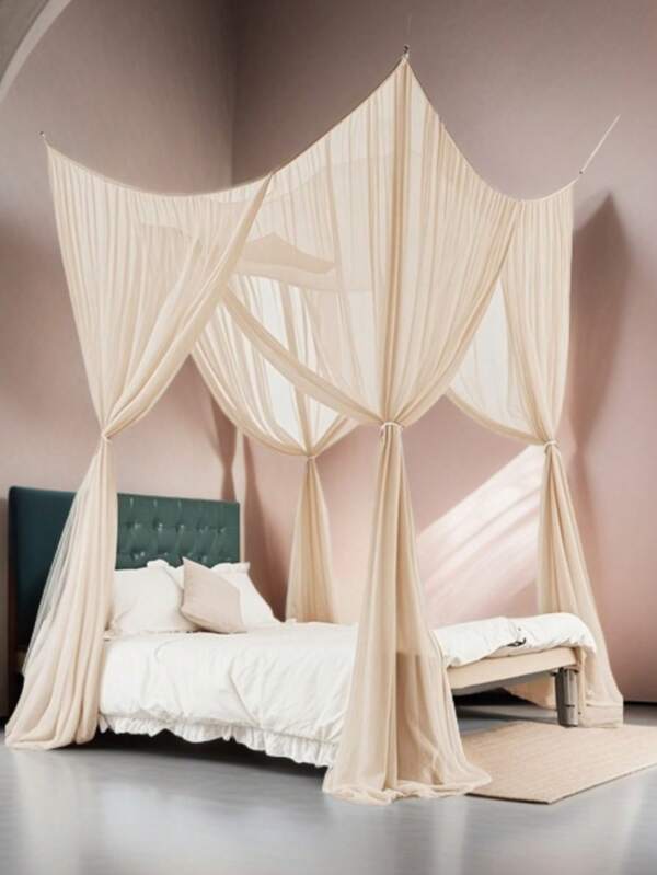 1pc White 4 Door Mosquito Net For Household, Summer Anti-Mosquito Mesh Canopy For Double Bed