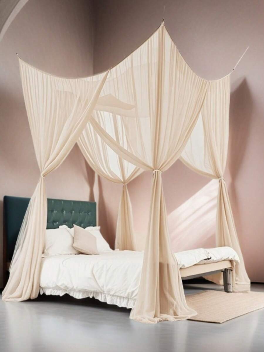 1 件白色 4 门蚊帐，适用于家用，夏季防蚊网罩，适用于双人床 - 米色 - 查看 1