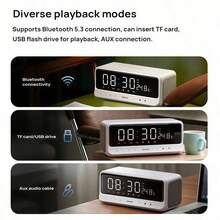 PHILIPS 智能夜灯LED时钟蓝牙音箱 | 超长待机大电池立体声双扬声器软触控闹钟，月光白