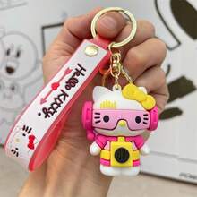 1pc Hello Kitty Keychain With Music, Cute Plush Doll Pendant, Backpack Charm, Car Key Chain Accessory, Girly Gift
