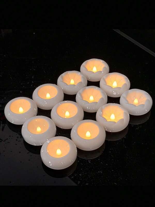 12pcs Waterproof Battery-Powered Floating Candle Lights: Flameless Electronic Candles For Wedding Decor, Pool Parties, And Wish Lanterns. LED Floating Water Lights In Ins Style As Photo Props, For Birthday Decorations, Aromatherapy Lamps, Emergency Lights, And Waterproof Lights
