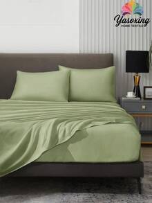 Bộ 4 tấm ga trải giường màu xanh nhạt trơn dễ chăm sóc bằng sợi nhỏ chải mềm mại Bộ ga trải giường vừa vặn (1 tấm ga trải giường phẳng + 1 tấm ga trải giường vừa vặn + 2 vỏ gối) Bộ ga trải giường vừa vặn màu trơn cỡ King Queen Full TWIN Ga trải giường túi sâu lên đến 11,8 inch Vỏ gối, mềm mại, thoáng khí, không nhăn, tốt hơn cho giấc ngủ, phong cách khách sạn sang trọng, quà tặng cho bố mẹ bạn bè Bộ đồ giường ký túc xá Bộ đồ giường trường học - Mầm xanh - Xem 4