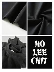 Edgy Humor Inspired  Men's T-Shirt With "Ho  Chit" Motif, 100% Cotton 220g - Black - View 4
