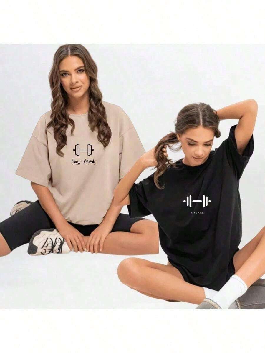 Kit 2 Fitness T-Shirts Strong Training Gym Academy Blouse T-Shirt Women's Men's Oversized T-Shirt Shirt 100% Premium Cotton - Màu Khaki - Xem 1