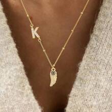 1 stuk nieuwe klassieke pavé zirkonia initialen vleugel hanger gouden roestvrijstalen kralenketting kettingen voor vrouwen