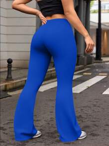 Pantaloni yoga sportivi a vita alta, a campana, di colore unito, taglie comode, pantaloni compression per donna, adatti per allenamento e running