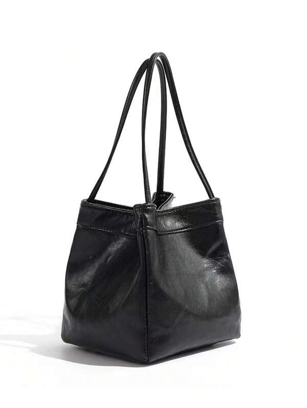 2025 Frühjahr/Sommer Neuer Stil Damen Handtaschen tragbare Lunchbox Tasche schwarze Farbe Henkeltasche Damen Business Patent Leder kleine Umhängetasche Mode minimalistisch schwarze Beuteltasche Damen Lässig leicht einfarbige PU Leder Handtaschen