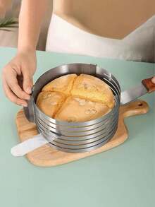 1pc New 6 To 8 Inch American Style Layered Adjustable Round Cake Slicer Mold Mousse Ring Stainless Steel Baking Tool - Silver - View 2