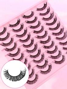 20 Paar falsche Wimpern Russischer Strip Wimpern, D-Locken, verwischt, natürliches Aussehen, 16mm, lockig, wie Echthaarwimpern, flauschiges Katzenaugen-Look, verlängerte gefälschte Wimpern Set
