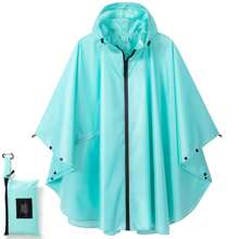Women's Waterproof Hooded Rain Poncho-Plaid Pattern,Sportwear With Pockets & Zip Closure