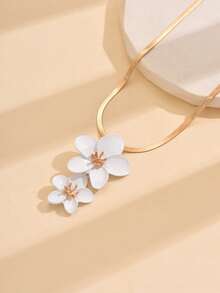 1件夏季清新花卉项链，优雅奢华设计花卉吊坠项链，百搭日常佩戴、海滩、派对、送礼佳品、婚礼季皆宜 - 白色 - 查看 4