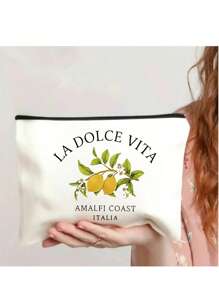 [Stylish Toiletry Bag] La Dolce Vita Toiletry Bag With Zipper | Stylish White Travel Organizer For Makeup, Stationery & More, Lightweight & Versatile Design