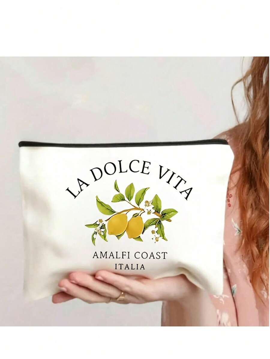 [Stylish Toiletry Bag] La Dolce Vita Toiletry Bag With Zipper | Stylish White Travel Organizer For Makeup, Stationery & More, Lightweight & Versatile Design