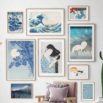 1pc Vintage Hokusai Waves Mount Japanese Women Wall Art Canvas Painting Japan Posters Wall Living Room Gifts Decor Optional Frame ﻿