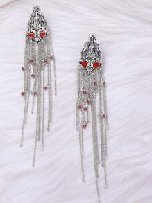 ZAA Tassel Earrings, Niche Design, Metal Chain, Long Tassel Earrings, Retro, High-End Versatile, Women's Earrings, Bohemian Style