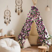 1/5pcs Exquisite Artificial Rose Vine Flowers Garland - Lifelike Small Roses With Green Leaves, Plastic Faux Floral Decor For Wedding, Home, Living Room, Wall Hanging, And Party Decoration - Easy To Shape And Hang