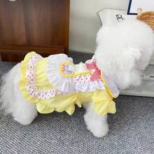 Dog Clothes Lightweight Princess Dress, Red Polka Dot & Yellow Bear Print, For Small Dogs Such As Poodle & Bichon Frise, Suitable For Spring/Summer