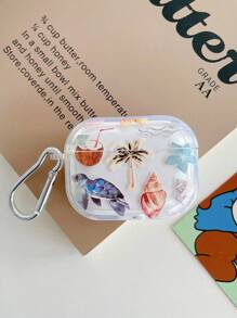 Transparent Earphones Case With Sea Turtle, Coconut, And Seashell Designs, Comes With 1 Earphones Case Hanging Buckle, Compatible With AirPods Pro (2nd Generation), AirPods 3, AirPods Pro, AirPods 1/2, AirPods 4