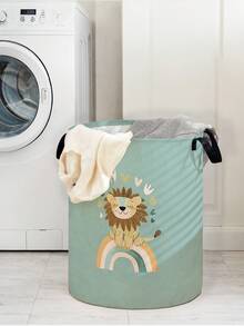 1 pieza Cesta de almacenamiento redonda plegable con estampado de león y arcoíris, gran capacidad, con asa, multiusos para baño, dormitorio, lavandería, juguetes, almacenamiento de artículos del hogar - Multicolor - Ver 11