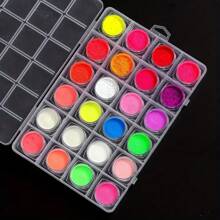 24 Farben Neon-Leuchpuder Geschenkbox-Set aus Harz, Leuchtpulver zum Selbermachen für Nail-Art Deko, Wasserfarben-Nagellack-Bemalung mit Glitzer, lang anhaltend glänzende Nageldekorationen - Nagelstudio für Zuhause