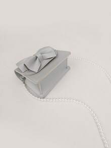 1pc Girls' Cute Mini Dual-Fabric Bow Handheld & Crossbody Bag, Suitable For Daily Outfit Matching - Silver - View 4