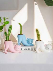 1 pieza Maceta de gato sin cola única, maceta de suculenta interior de gatito lindo, soporte para plantas de decoración del hogar animal, macetero de cerámica de bonsái con novedad, regalo ideal para decoración de oficina, escritorio y hogar - Multicolor - Ver 10