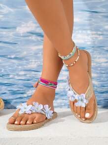 Fashion Floral Flip Flops, Women's Summer Boho Beach Sandals Casual Thong Slippers