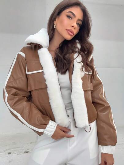 Jaqueta de Couro Acolchoada com Gola de Pele Removível - Inverno 2025