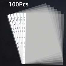 50/100 个透明 A4 塑料文件夹 - 兼容 11 孔 3 环活页夹，耐用 PP 文件套，适用于办公室、学校、家庭组织（100 个），办公用品文件夹，用于办公室文件存储和学生文具整理，加厚防水，返校，返校，学校用品 - 無色 - 查看 10