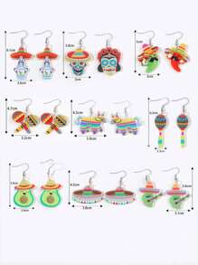 1 Pair Mexican Fiesta Chili Pepper, Tequila Bottle, Skull, Avocado Print Acrylic Day Of The Dead Earrings For Women