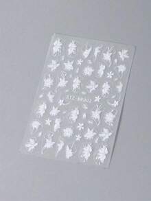 2pcs Elegant White Magnolia 3D Nail Stickers - Self-Adhesive Five-Petal Flower Decals, Suitable For DIY Wedding And Party Nail Art, Glitter Effect, Single-Use - White - View 7