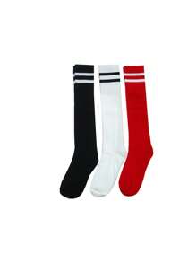 3 pares de calcetines de fútbol deportivos para niños, calcetines de fútbol de rayas de unicolor por encima de la rodilla para niños, calcetines altos adecuados para actividades al aire libre para niños y niñas de 3 a 9 años