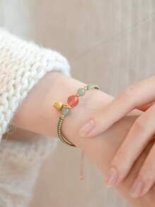 1pc Lotus Charm Braided Bracelet, Suitable For Women Daily Wear