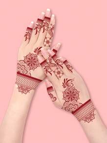 4pcs Henna Lace Floral Mandala Waterproof Temporary Tattoo Sticker, For Women, Suitable For Festivals, Parties, Weddings, Makeup Performance, Multi-Scene Design